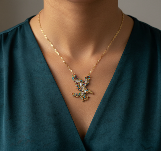 14k necklace choker eagle multicolor stones