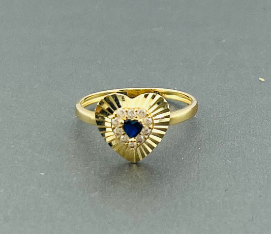 14k ring ladies heart with blue stone
