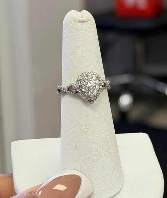 14k diamond pear ring white gold