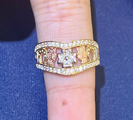 14k tri-colored ring lucky with 7 elements stones