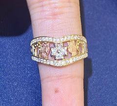 14k tri-colored ring lucky with 7 elements stones
