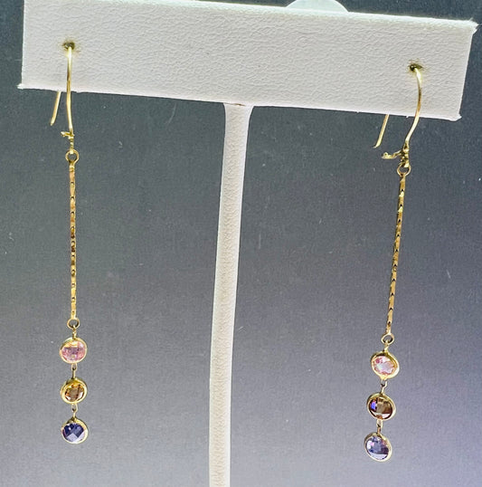 14k 3 color long earing