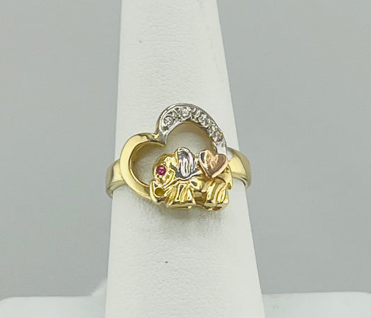 14k heart ring with elephant