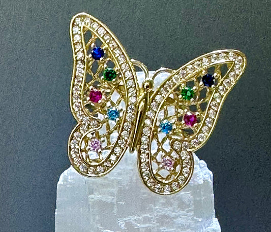 14k butterfly ring multy color stones