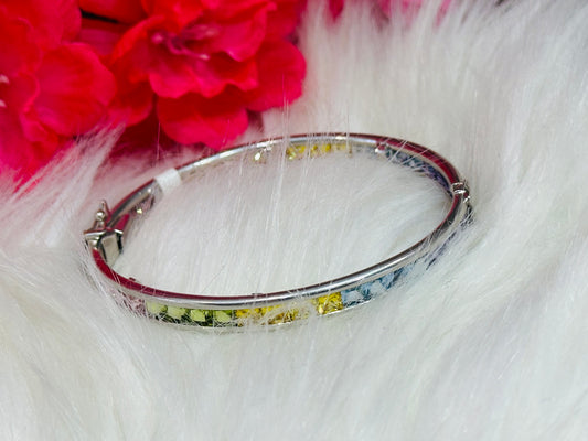 14k Multicolor stones on white gold bangle