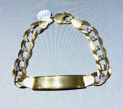 4k bracelet cuban link yellow with white diamond cut and ID plate 8” 11mm