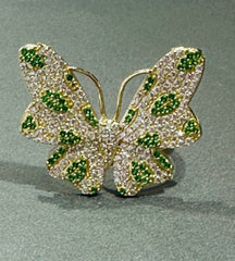 14k butterfly ring green and white stones
