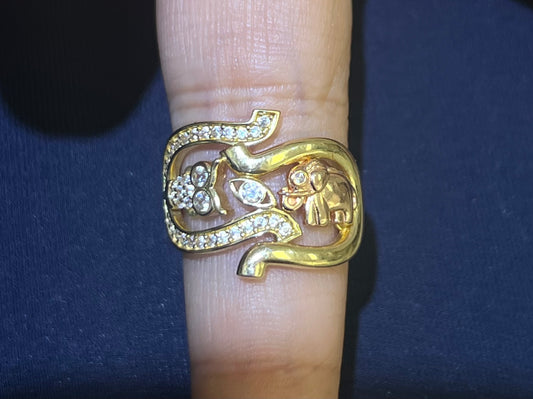14k ring lucky with elephant owl horseshoe and eye
