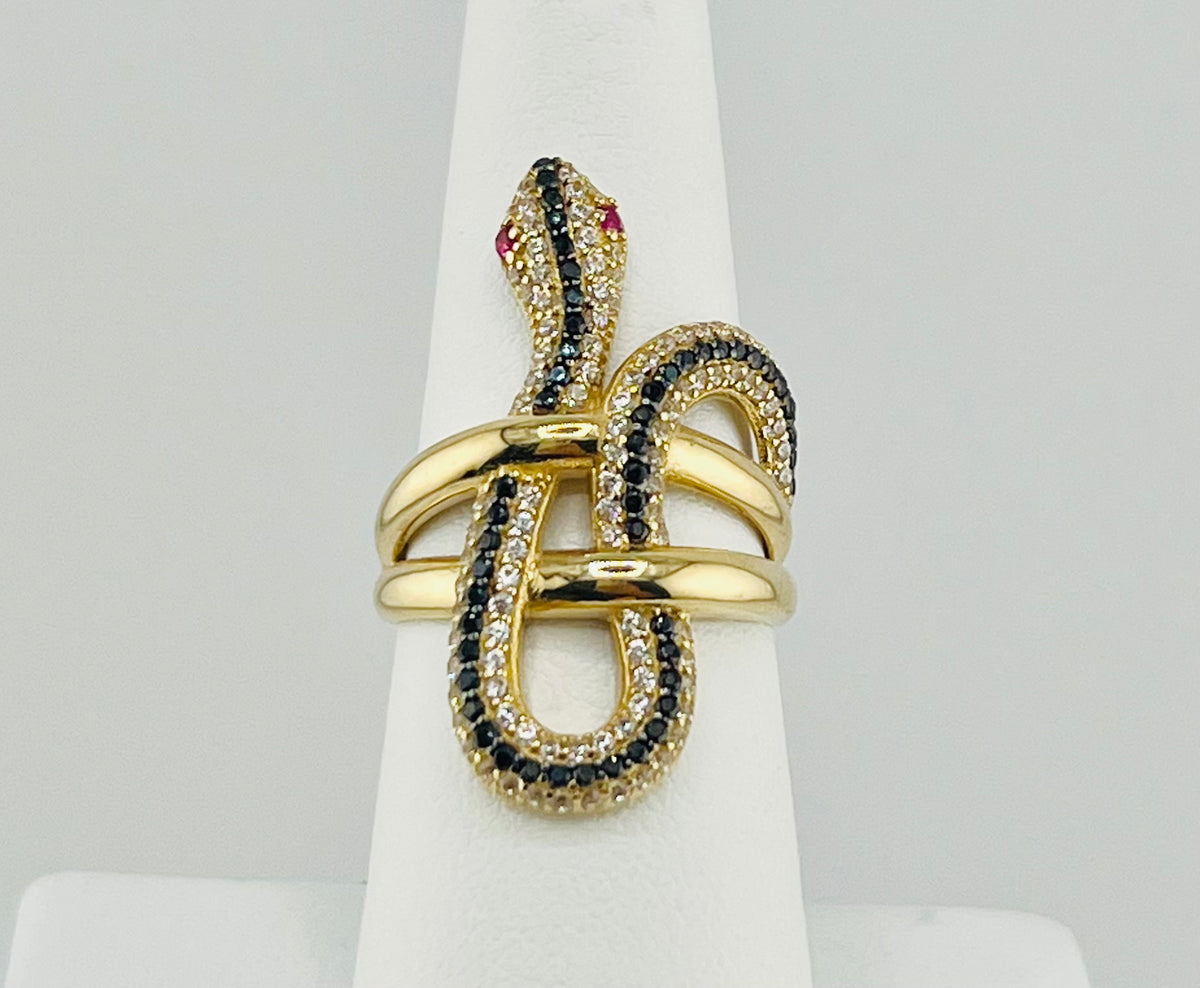 14k ring snake white and black