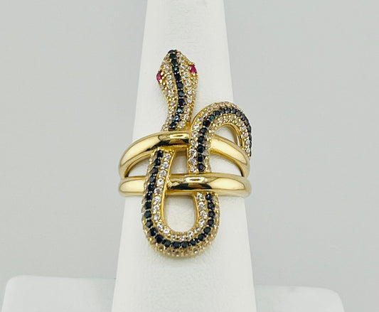 14k ring snake white and black