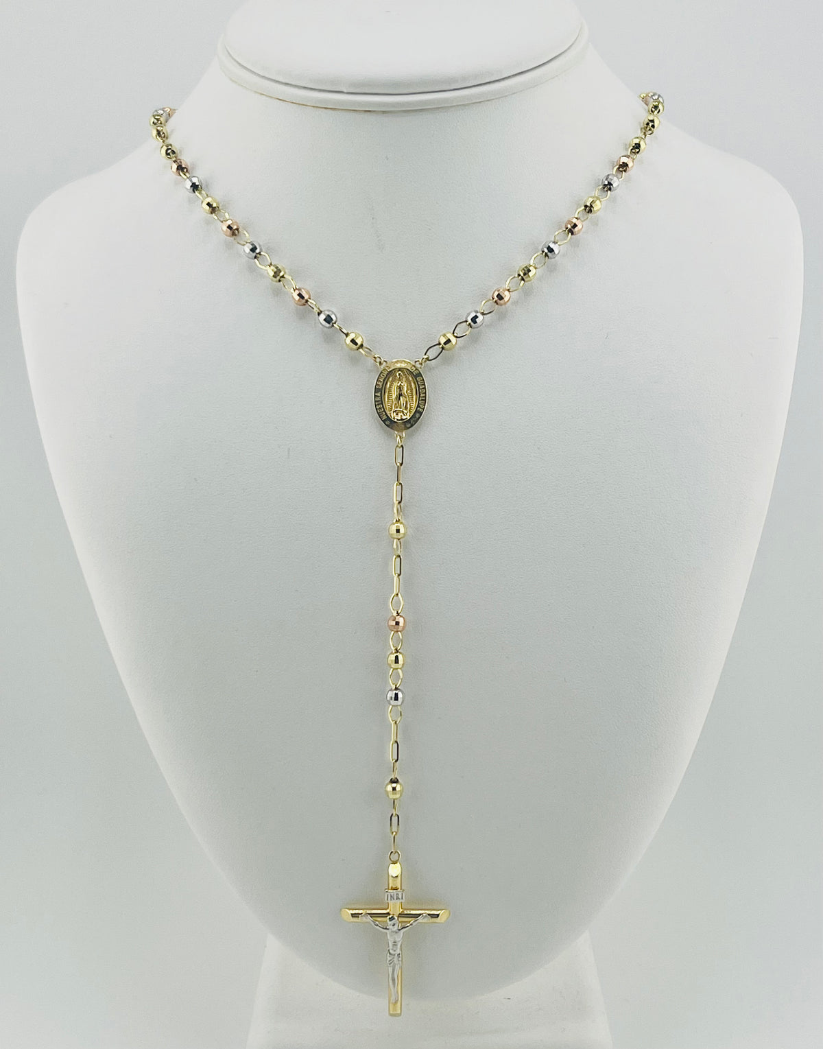 14k Rosary 3 color necklace