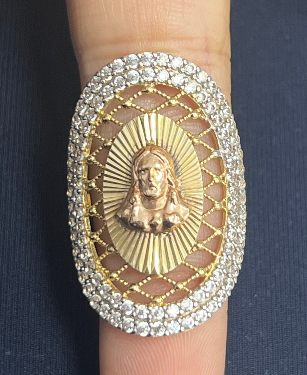 14k ring men Jesus religious with stones