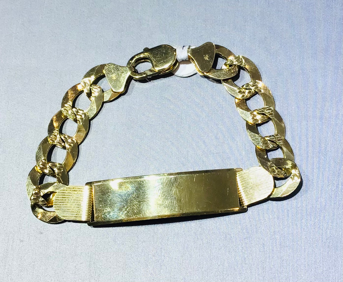 14k bracelet cuban link 12mm with plate and diamond cut 8”