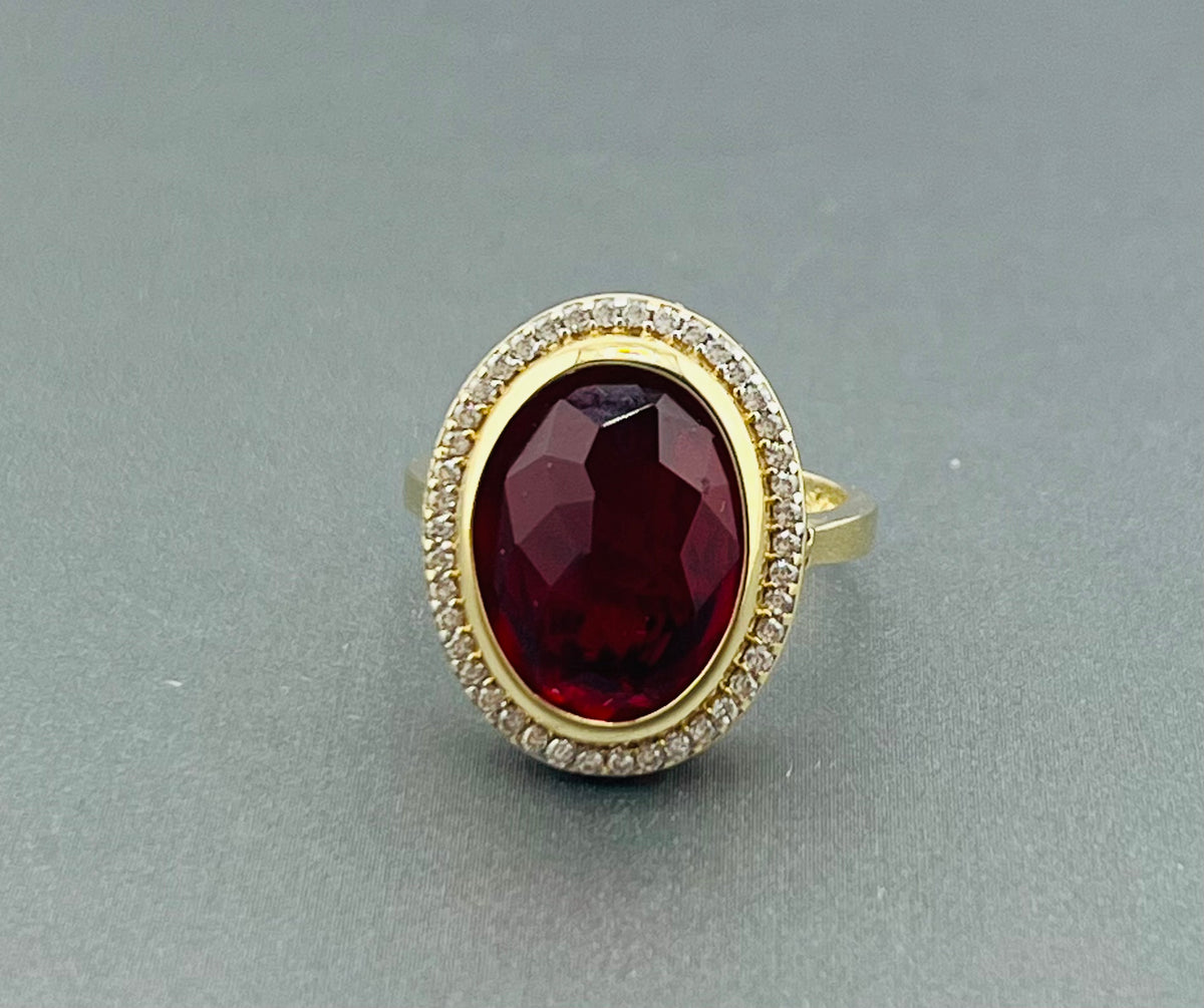 14k red stone oval