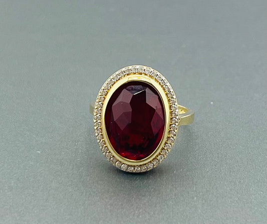 14k red stone oval