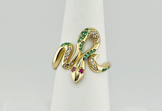 14k ring snake white and green