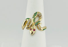 14k ring snake white and green