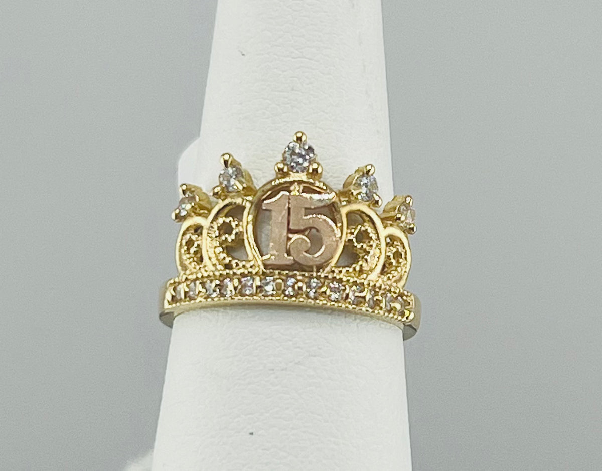 14k Quince (15) tiara ring
