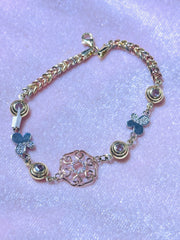 14k Tricolor bracelet with hearts and butterflies