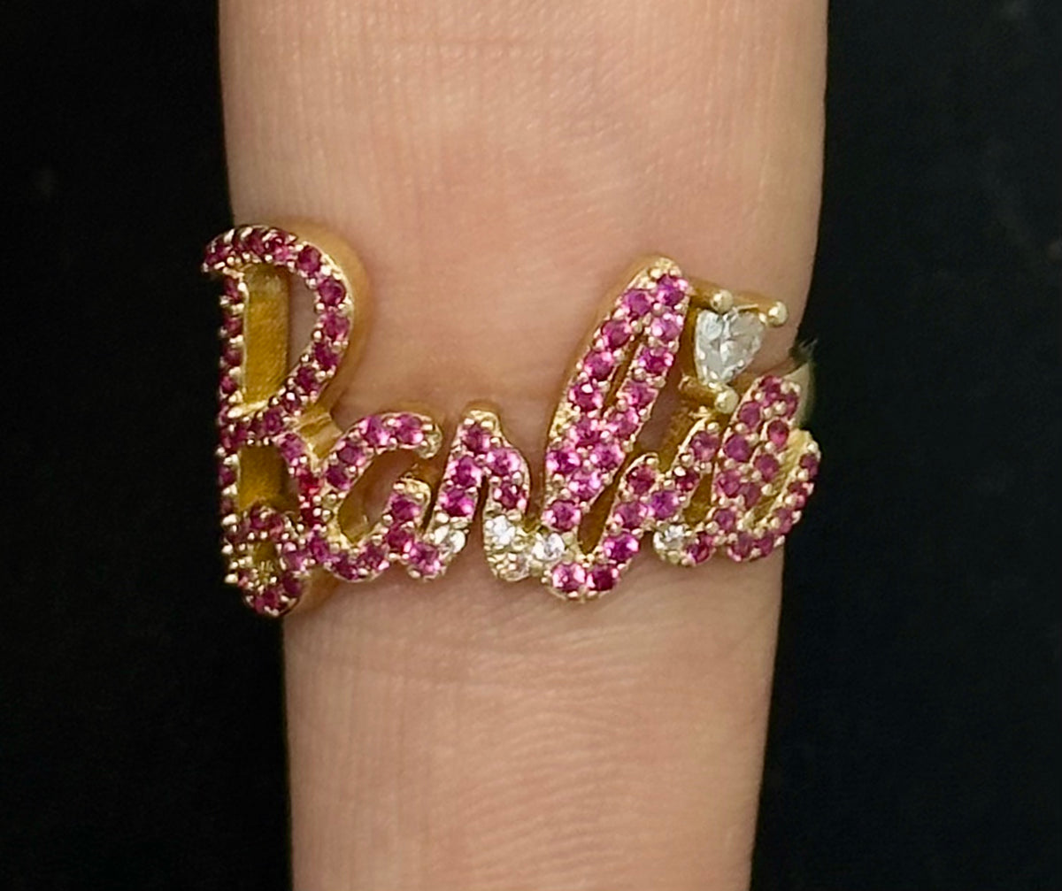 14k gold Barbie ring pink stones