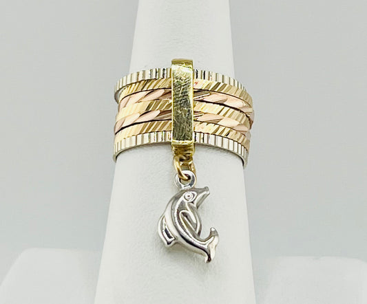 14k 3color Semanario with dolphin
