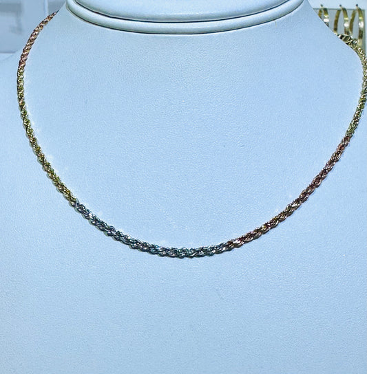 14k 3 color rope necklace chain 16”