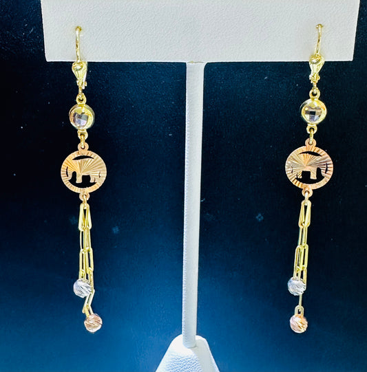 14k elephant 3color long earrings