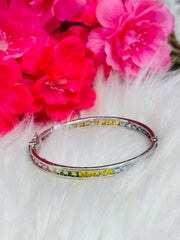 14k Multicolor stones on white gold bangle