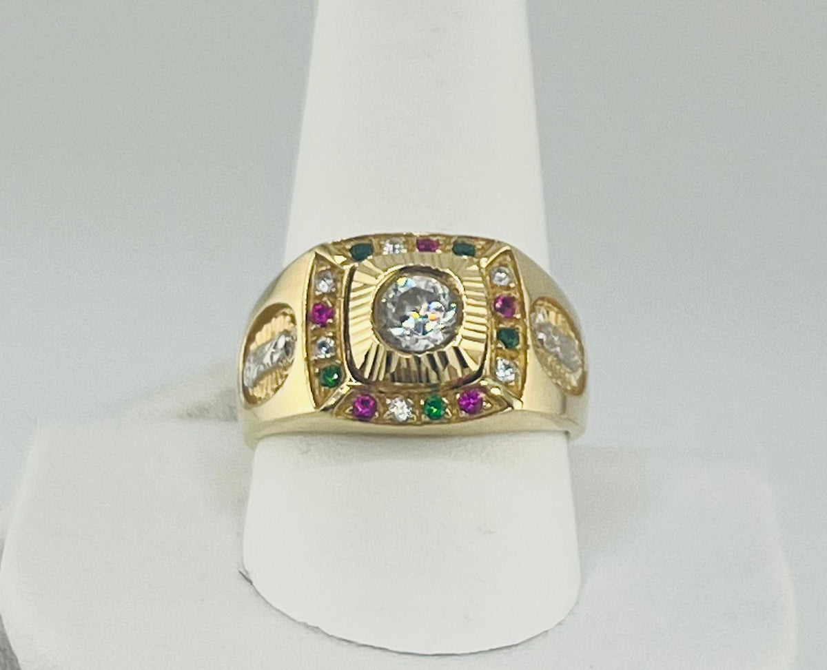 14k men ring multicolor stone