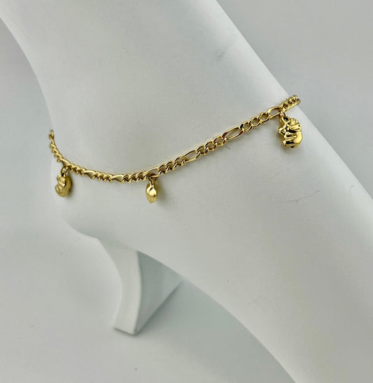 14k Anklet with Hearts and elephants