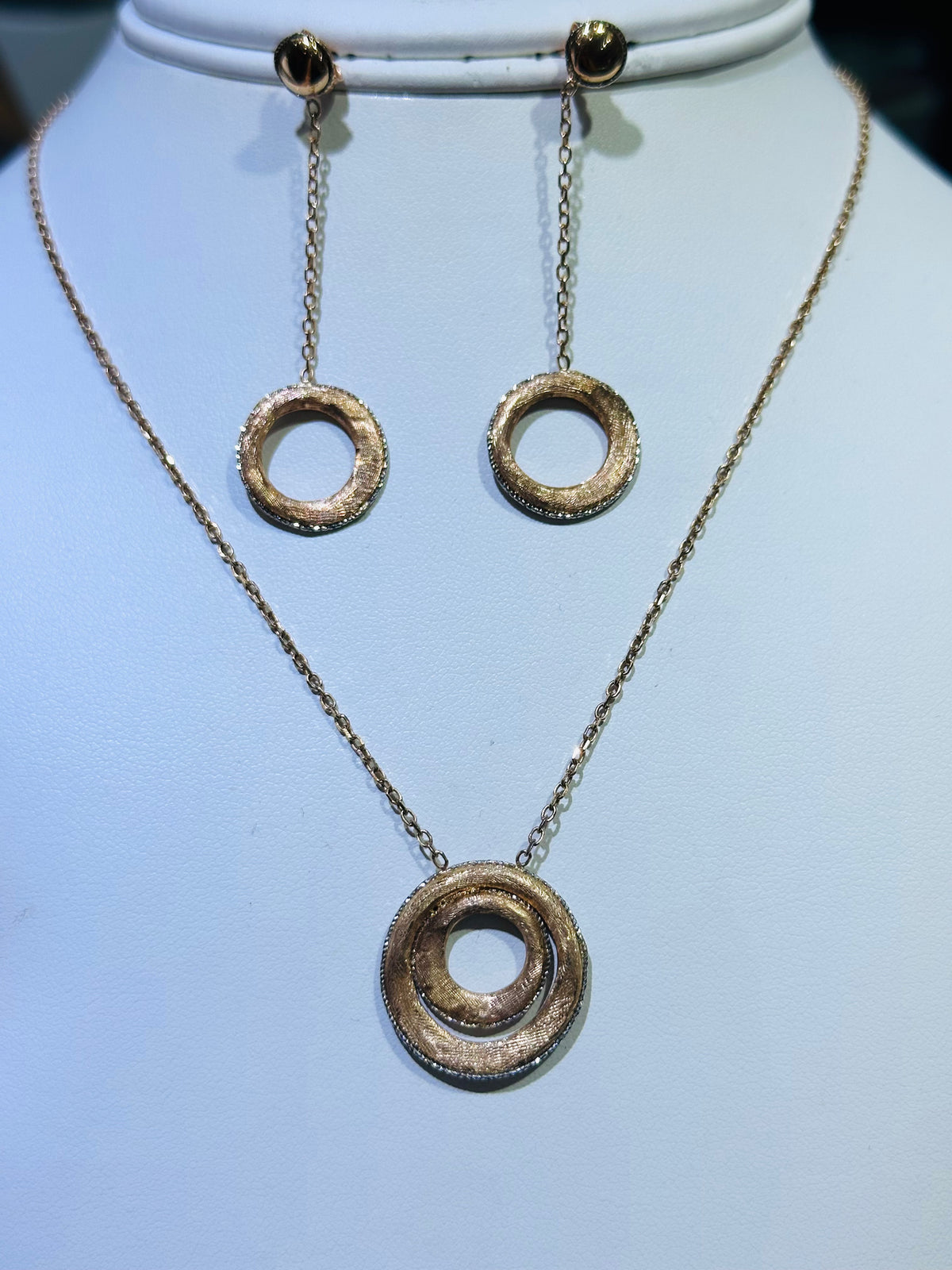 14k rose gold earing and necklace set
