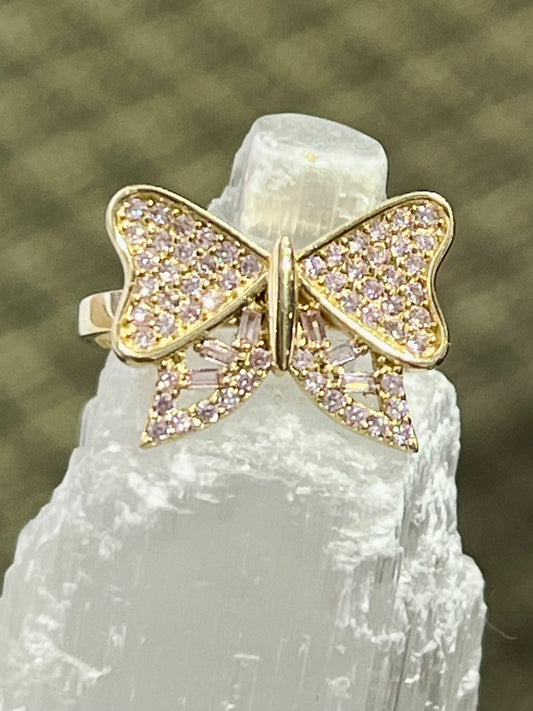14k Bow ring with pink stones