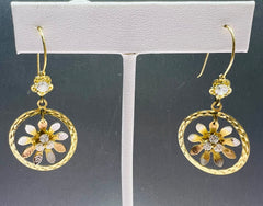 14k earing long 3 color flower