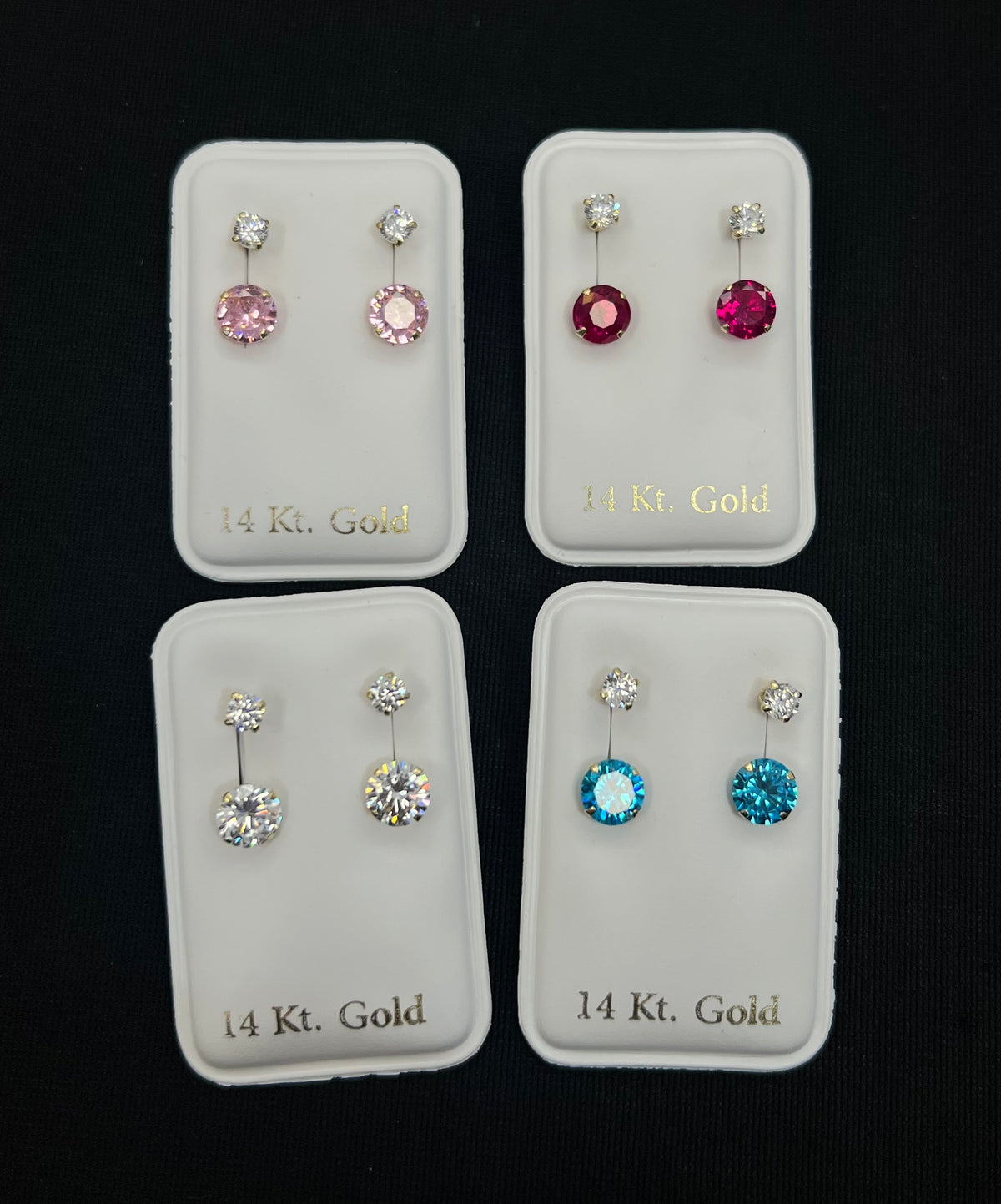 14k ladies big colored stone and white stone earring