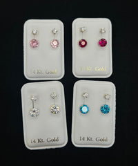 14k ladies big colored stone and white stone earring