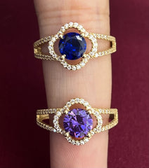 14k purple or blue circle stone ring with smaller stones