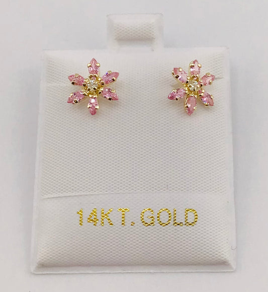 14k Baby and ladies earing flower rosada rose screw back