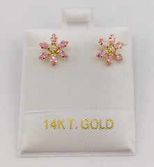 14k Baby and ladies earing flower rosada rose screw back