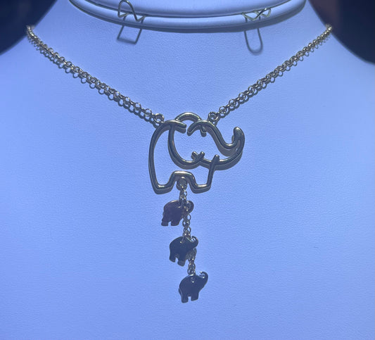 14k 3 color necklace elephants 16”