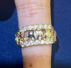 14k tri-colored ring lucky with 7 elements