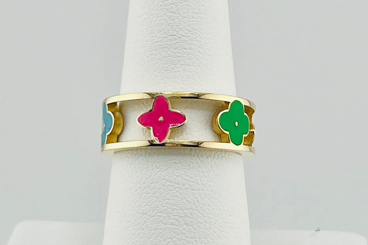 14k ring ladies multicolored flowers