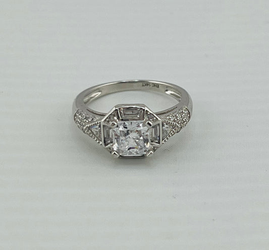 14k ring ladies engagement cz white gold