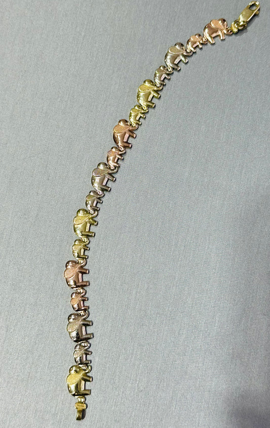 14k Tricolor elephant bracelet