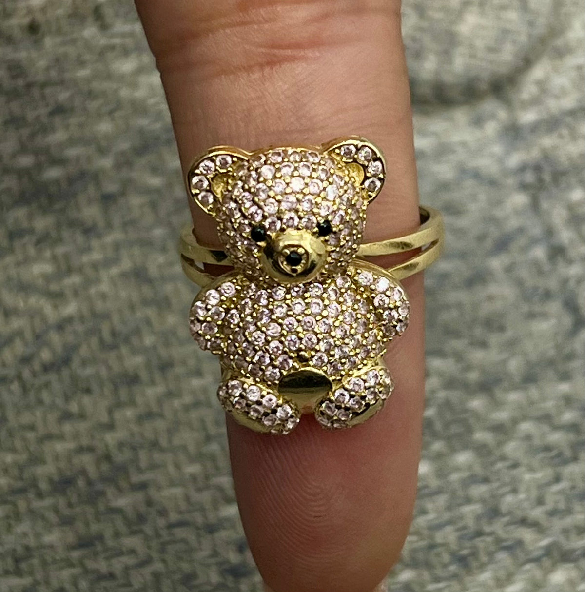 14k gold ring bear with pink stones