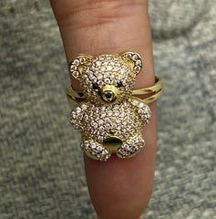14k gold ring bear with pink stones