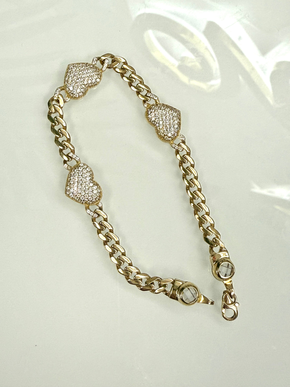 14k Stone heart in Monaco bracelet