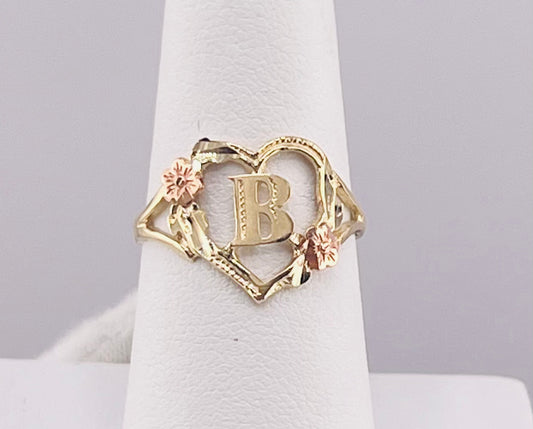 14k ring ladies heart letter B