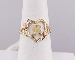 14k ring ladies heart letter B