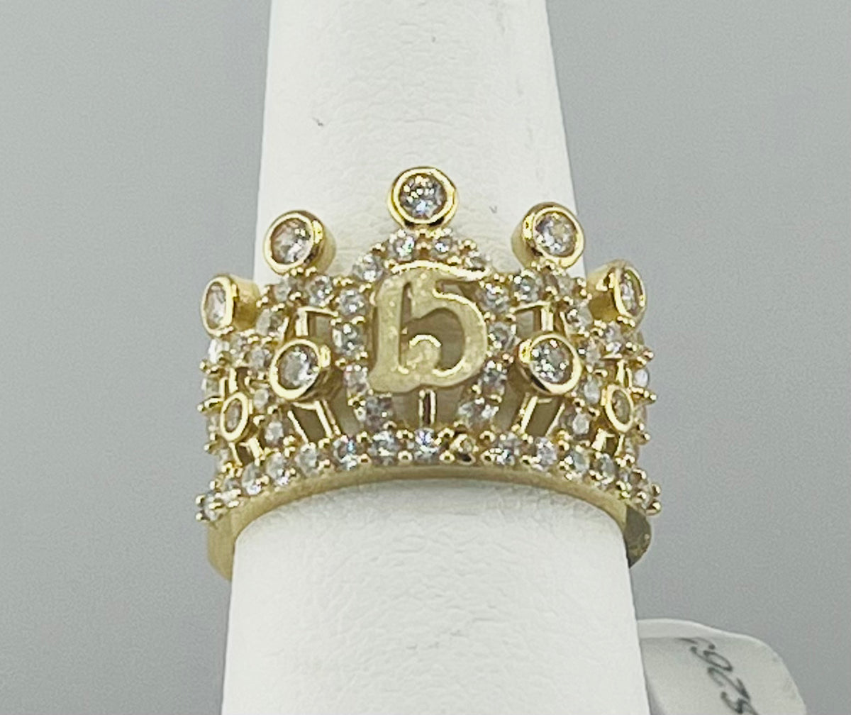 14k Quince (15) tiara ring