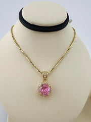 14k pendant round pink stone with halo